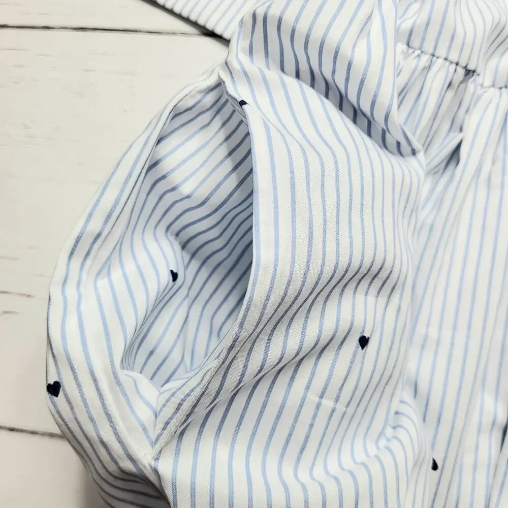 Kate‎ Spade Striped Button Down Mini Shirt Dress Hearts Blue White Cotton Small